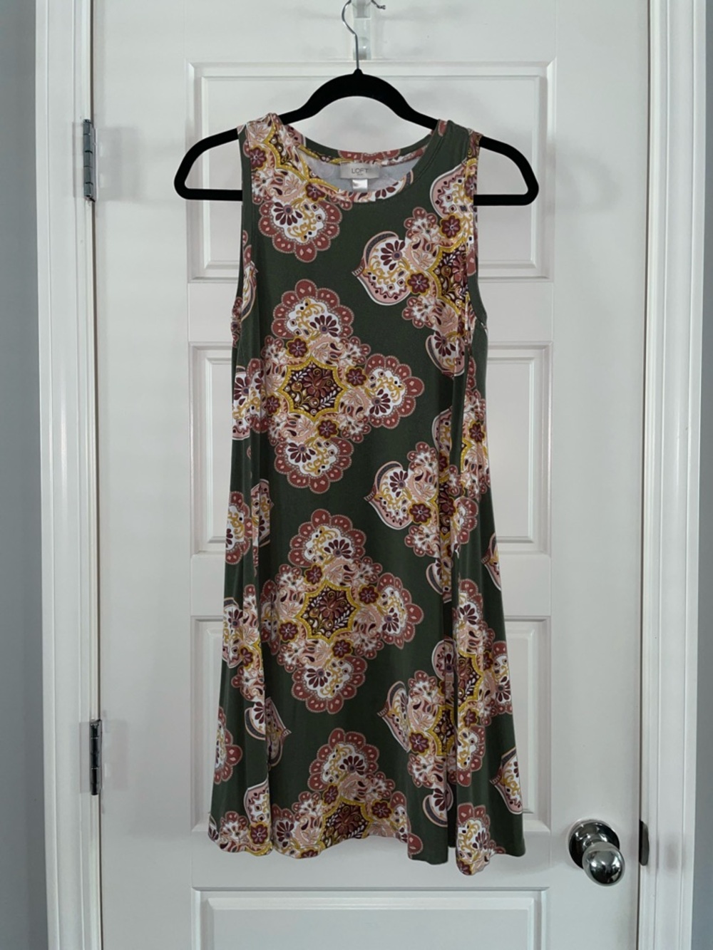 LOFT Olive Green Floral Swing Dress